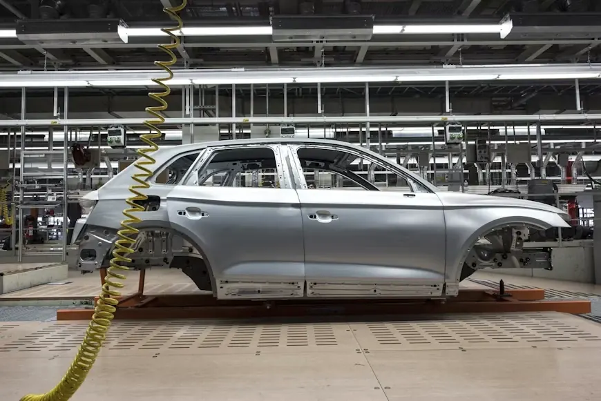Vehicle body on an automotive assembly line