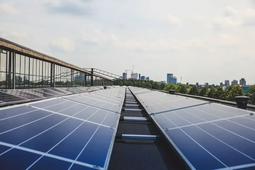 Rooftop solar array on an industrial building
